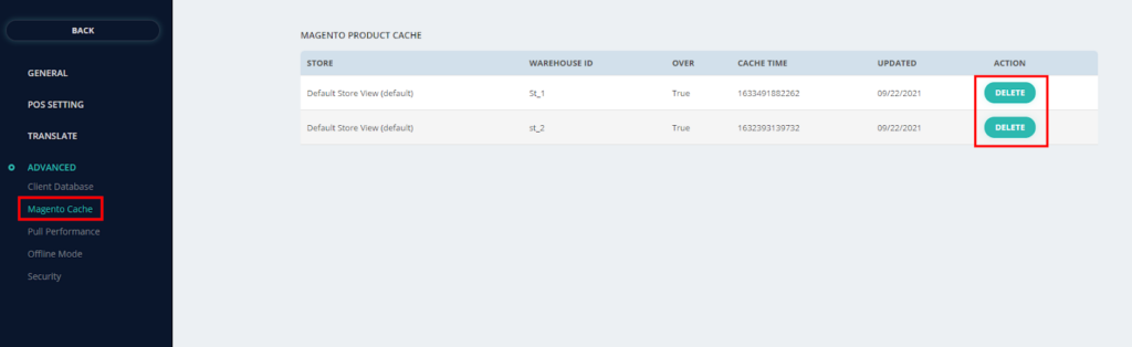 Client Database and Magento cache on ConnectPOS