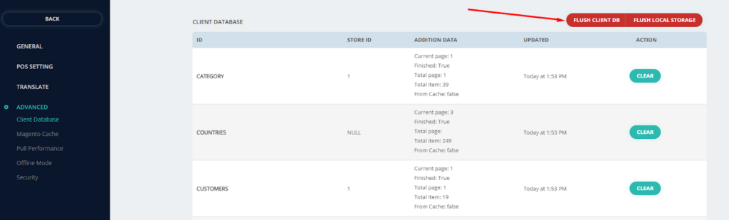 Client Database and Magento cache on ConnectPOS