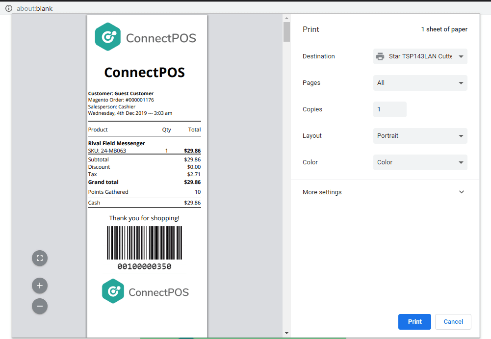 Handling Receipts: Print & Email Receipt