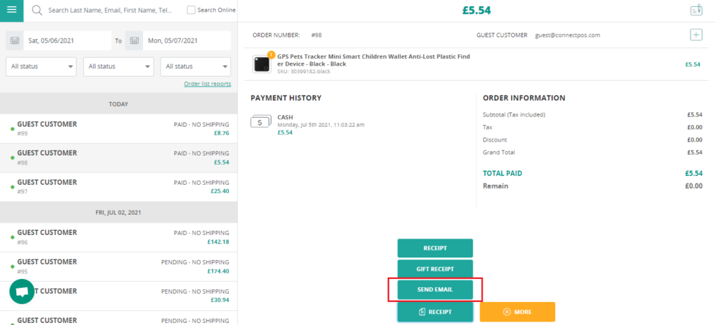 Handling Receipts: Print & Email Receipt