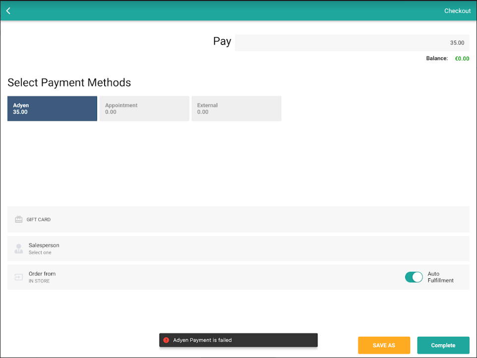 Fix failed payment from the Checkout screen