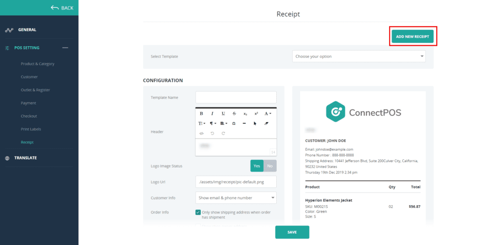 Setting Up Receipt Templates